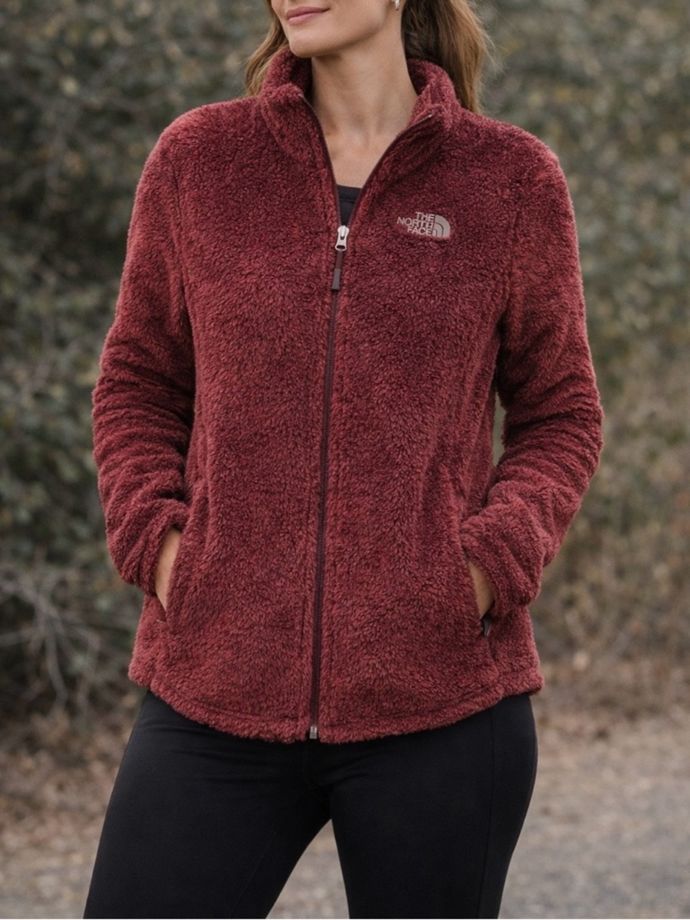 The North Face Women's Plush Burgundy Full-Zip Teddy Jacket Size Large